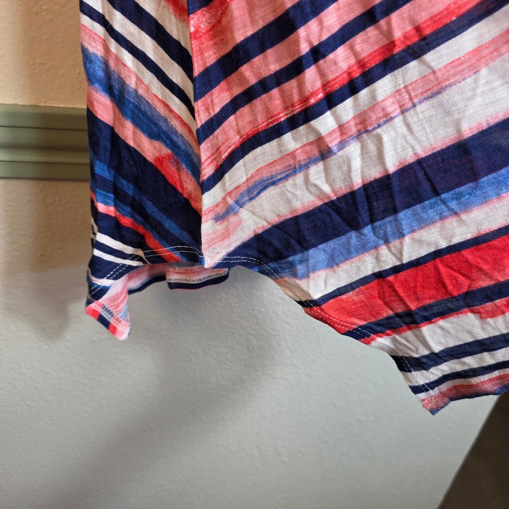 Artis A Nany Striped Tunic Top Red Blue White Scoop Neck Flowy Casual Tee 1X - Picture 9 of 15